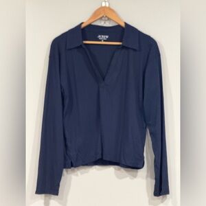 J. Crew Navy Blue Long Sleeve Split Neck Vintage Jersey Johnny Collar Top M NWT